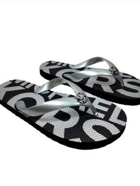 Michael Kors Black Flip Flops with Silver Accent Size 8